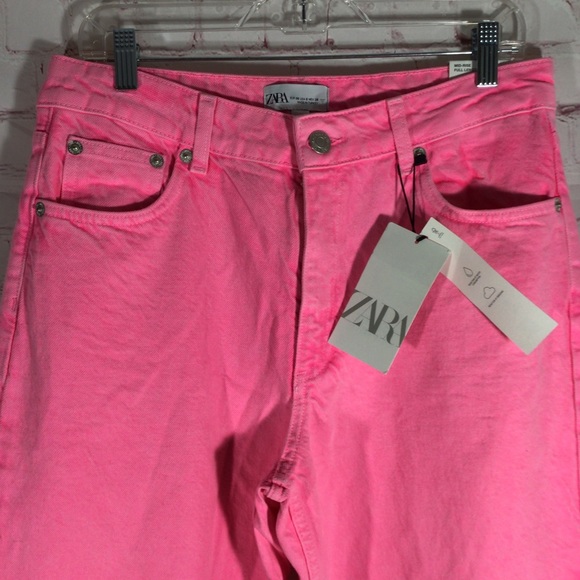 ZARA Hot Neon Pink The Boogie Pant Super Wide Leg Denim Jeans - Size 6 - Picture 2 of 13